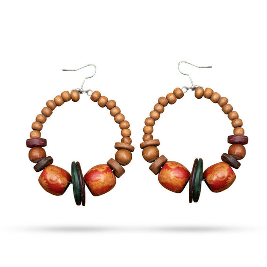 Brown Wooden Bead Earrings