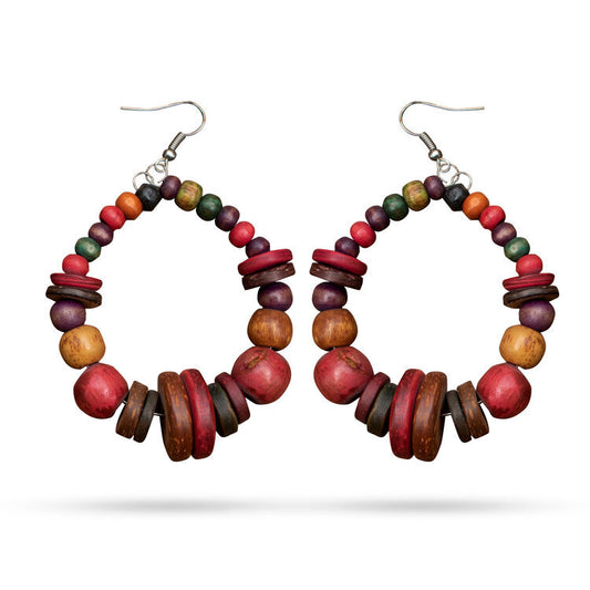 Red Wooden Bead Earrings